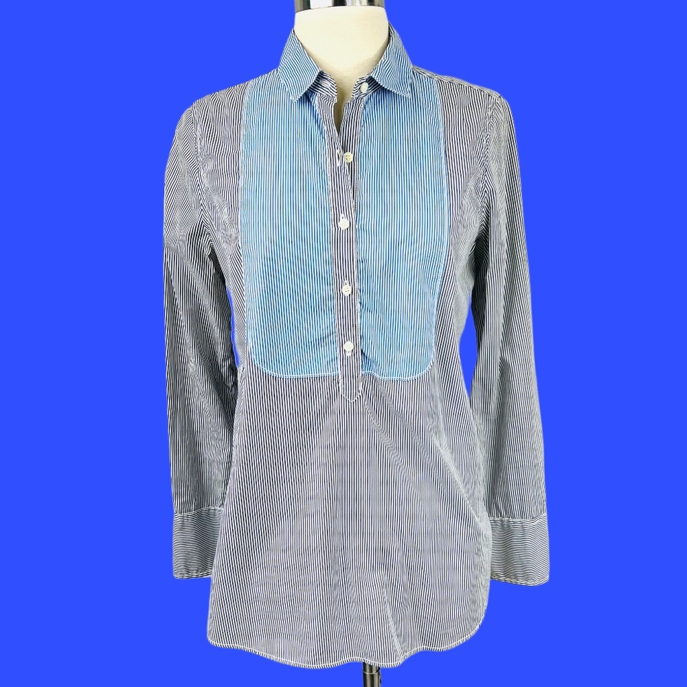 🔥2/$10 |•J. CREW•| Pinstriped 1/2 Button Down Shirt Size 4